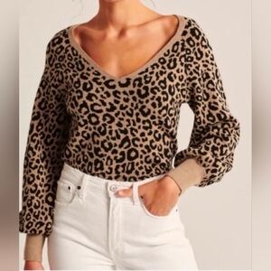 Abercrombie & Fitch Animal Print V-Neck Sweater